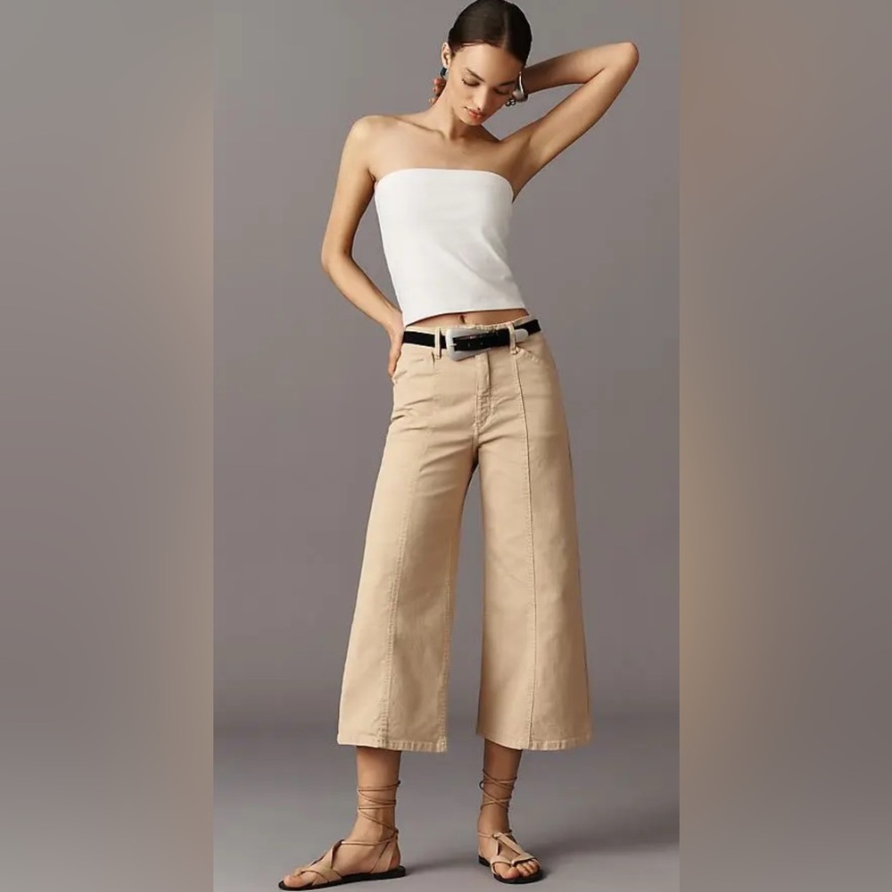 MAEVE The Delaney Crop Clean-Seamed High-Rise Wide-Leg Jeans 29P Soft Beige